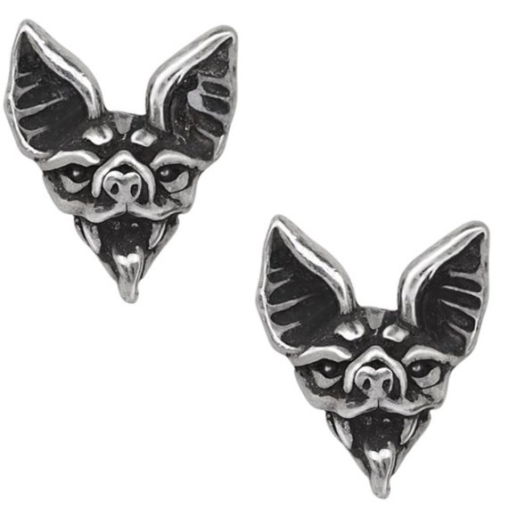 Alchemy Gothic Cauchemar Studs Bat Head Earrings Pair Surgical Steel Posts NWT - Picture 1 of 4